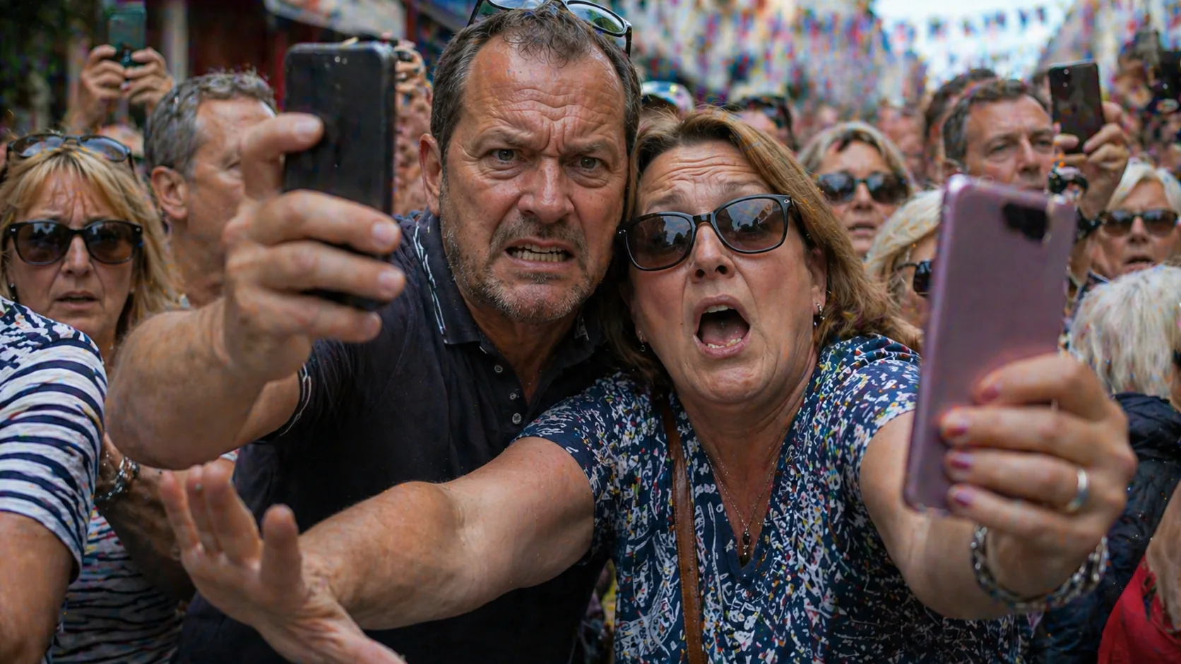 People fumbling to record the moment on their phones