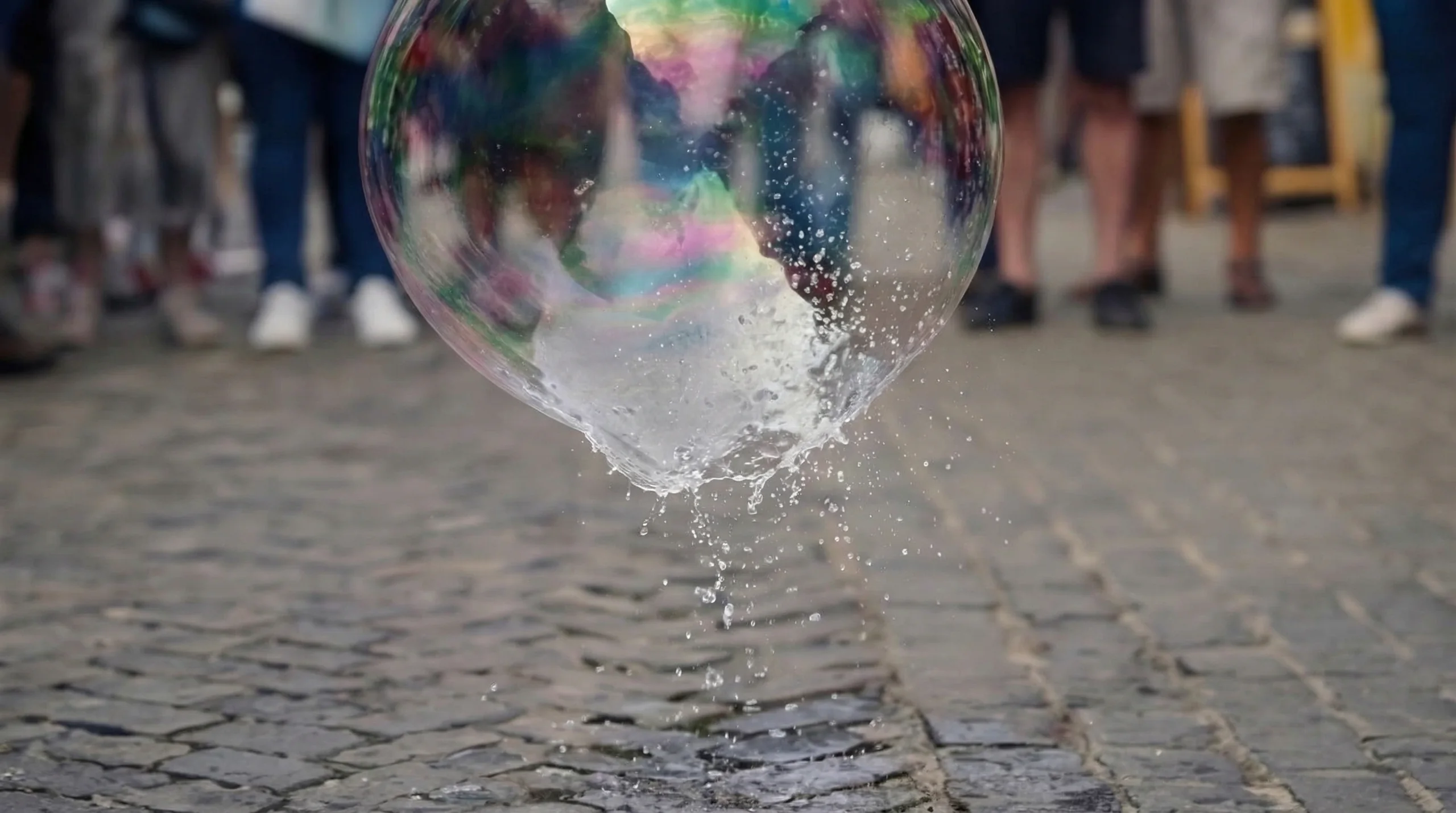 The giant bubble bursting above the cobblestones