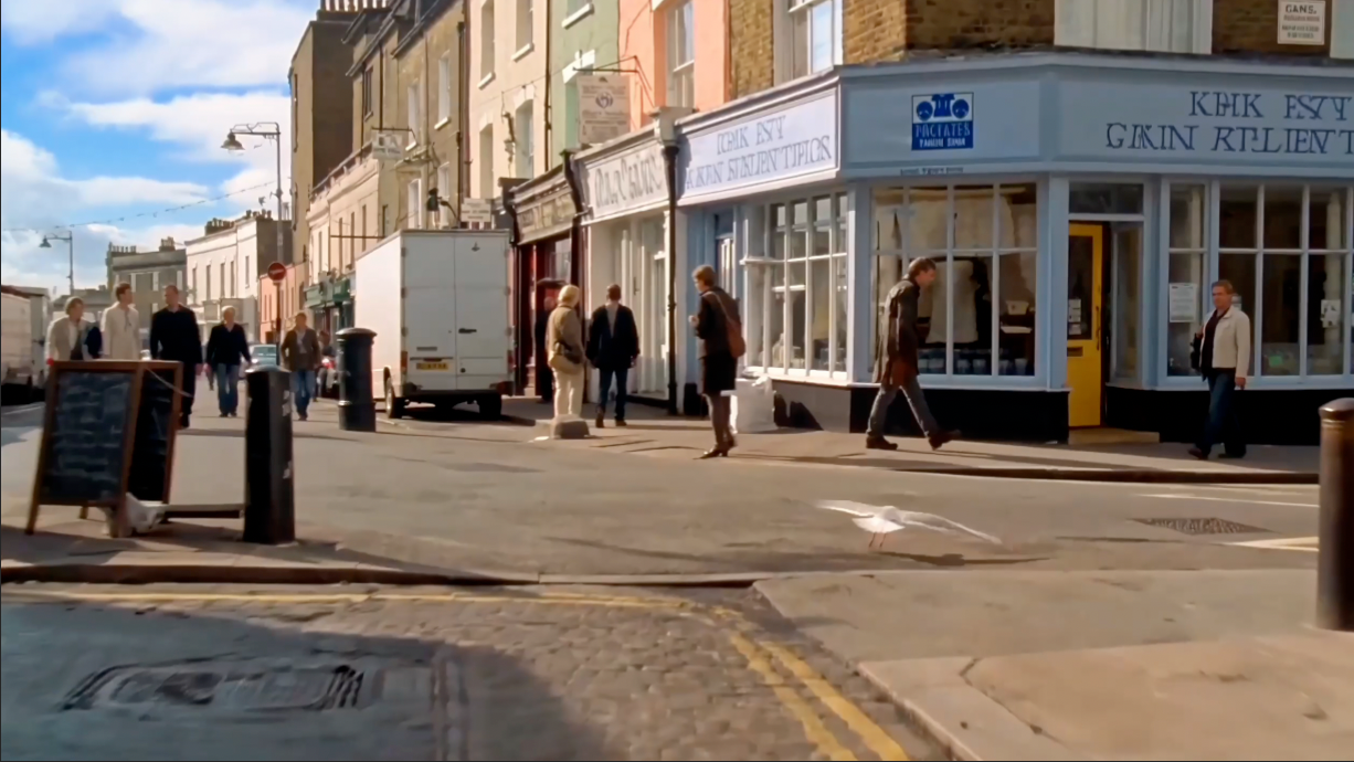 Seagull flying low through a Brighton street
