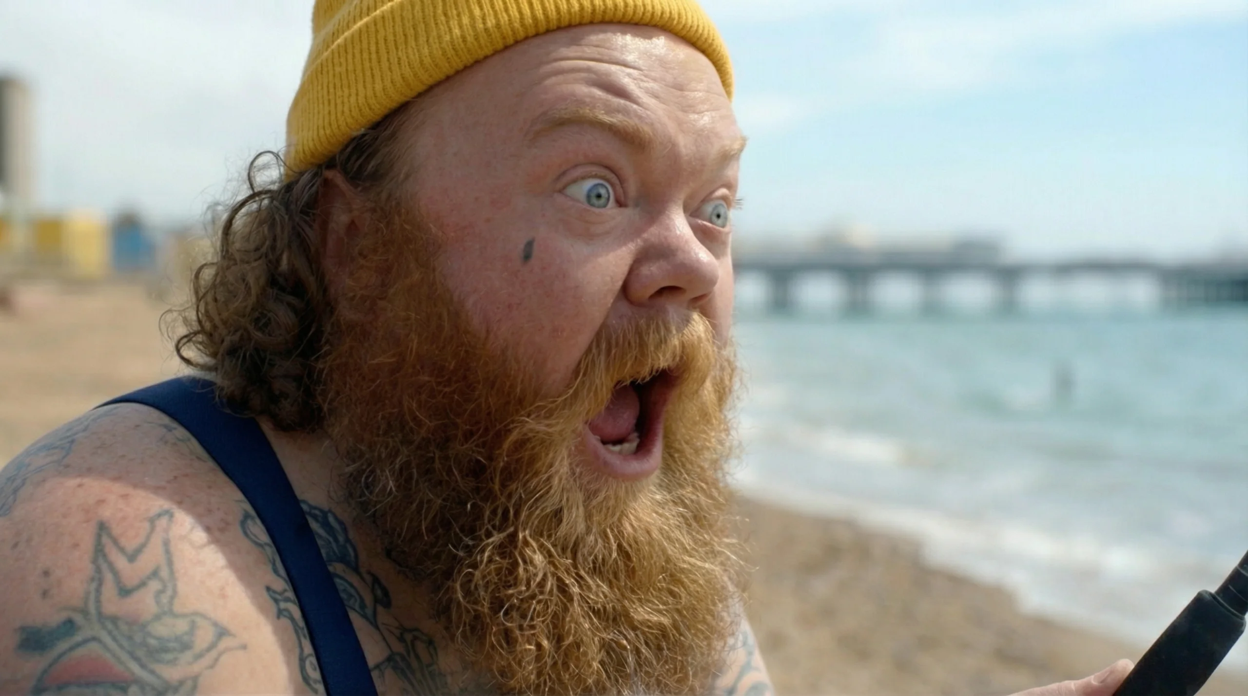 Fisherman reacting as the quiet opening turns into chaos