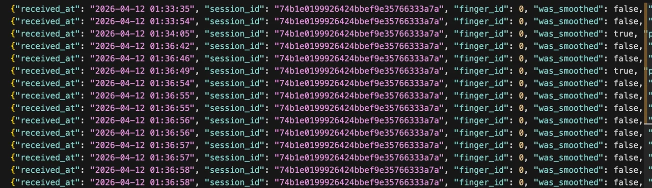 Camera path points recorded as structured JSON