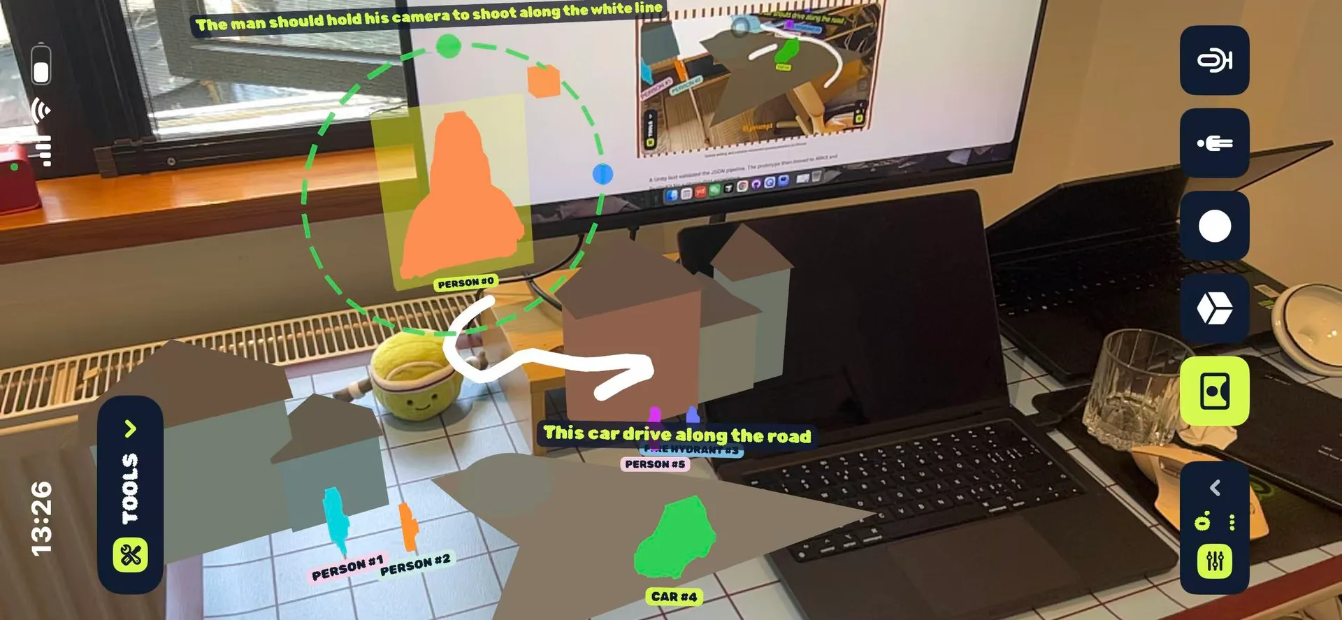 Reroll phone AR camera following a directed movement path