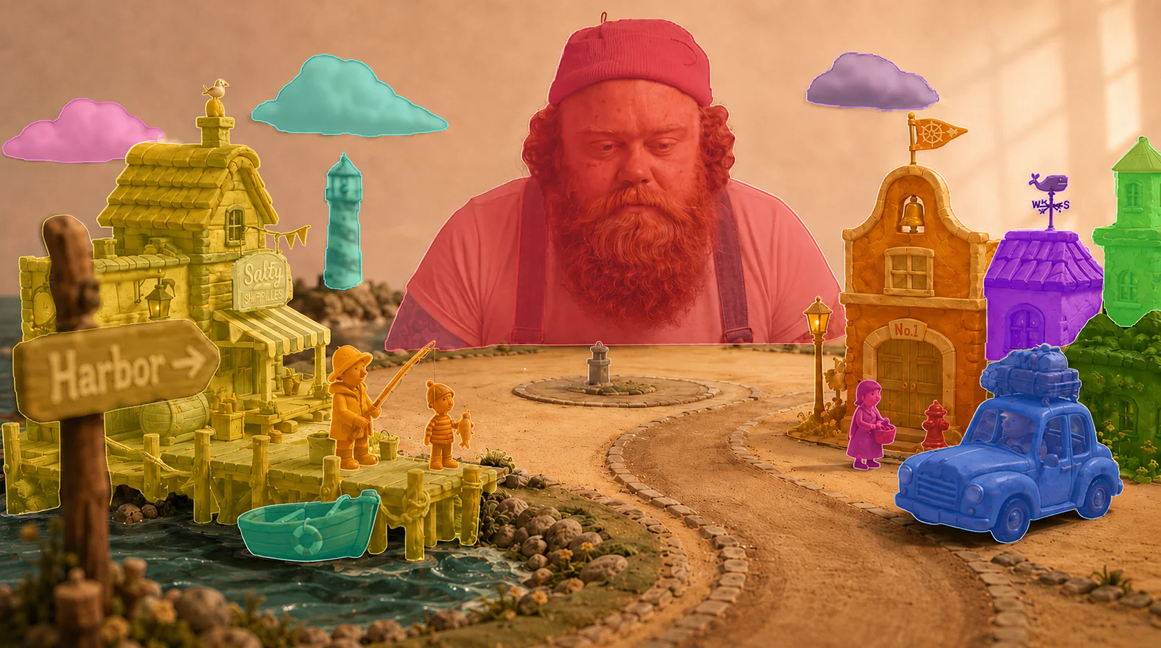SAM 3 segmentation of objects in the Reroll reference scene